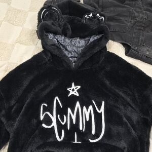 Black Fuzzy Women's Hoodie with Unique Design